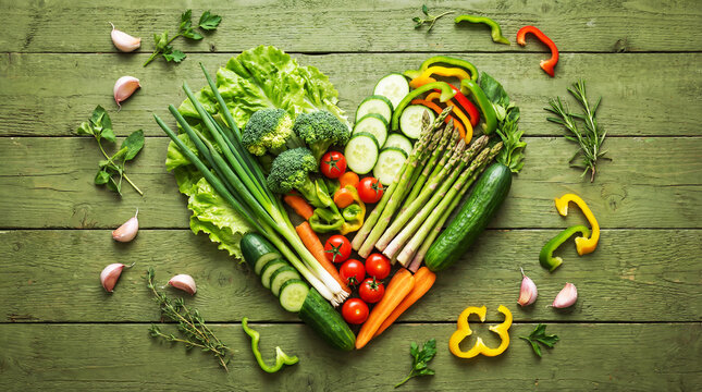 Heart formed by vegetables. Healthy food concept. World Vegan Day