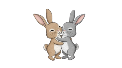 Two cute rabbits hugging each other isolated PNG with Transparent Background