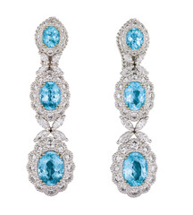 Earring-green crystals-new design-gold with green-drop earring-white background