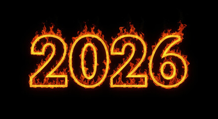 Glowing fiery 2026 numbers on isolated background for new year