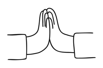 Namaste Hands gesture doodle. Hand drawn sketch traditional Indian greeting for yoga, meditation, peace, and spiritual practice. Hands Folded in Prayer. isolated on white. Vector illustration. Not AI