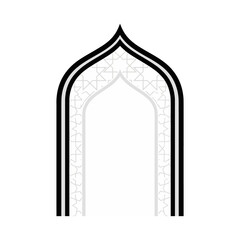 Black and White Islamic Arch Gate Ornament with Interior Geometric Pattern