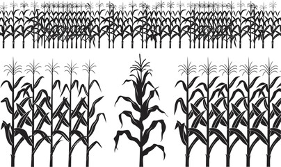 Minimalist Cornfield Silhouette Black and White Agricultural Landscape