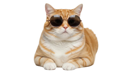 Cool orange tabby cat wearing sunglasses isolated PNG with Transparent Background
