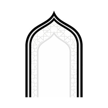 Black and White Islamic Arch Gate Ornament with Interior Geometric Pattern