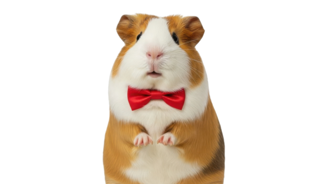 Cute guinea pig wearing a red bow tie isolated PNG with Transparent Background - Powered by Adobe