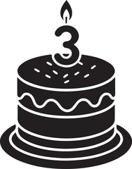 Birthday cake vector illustration, with candle 3 year old