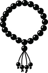 Black prayer beads rosary illustration on white background spiritual object