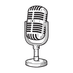 Classic Microphone Illustration Vintage Audio Equipment Retro Broadcasting Vocal Performance Musical Heritage and Media