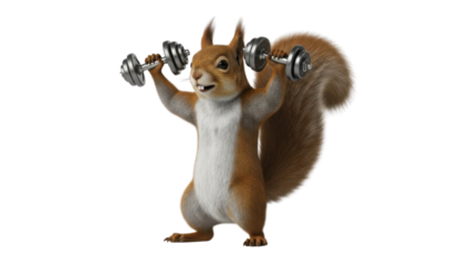 Squirrel Lifting Dumbbells isolated PNG with Transparent Background