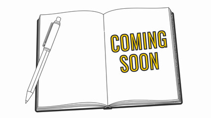 Line art vector illustration of an open book or journal. The text 