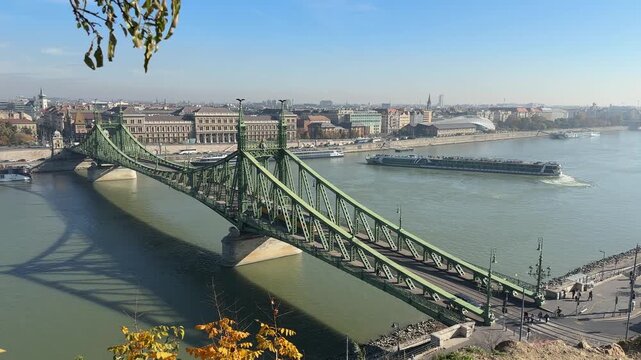 Liberty bridge on River Danube in Budapest from Gellert Hill