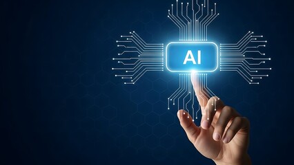 Artificial intelligence futuristic technology with digital brain and human hand interacting with AI platform exploring the possibilities of human machine collaboration in the modern era