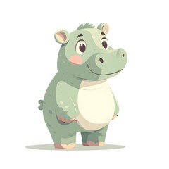 Obraz premium Adorable cartoon hippopotamus character smiling cheerfully against a white background