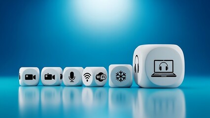 Digital icons representing online learning and technology concepts