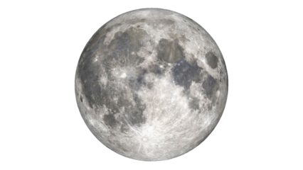 Detailed moon surface shows craters and textures for astrology, science, space exploration, and celestial events with transparent background for easy integration