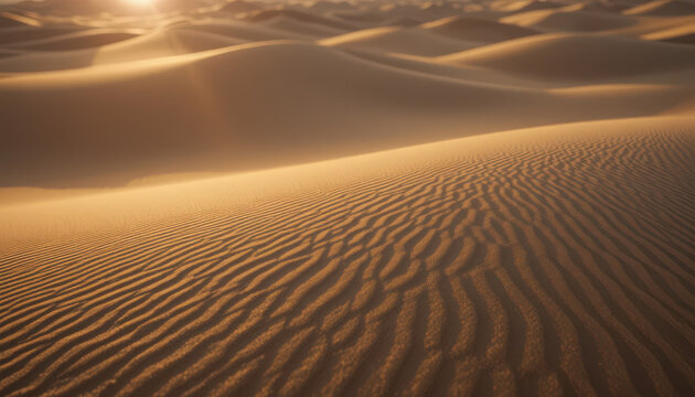 A vast expanse of sand dunes under the warm desert sunlight - Powered by Adobe