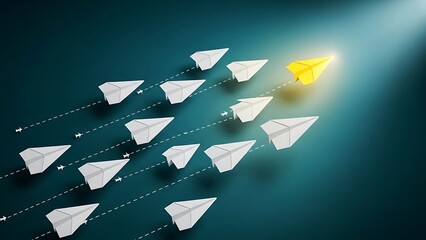 One bright paper airplane leads a fleet forward