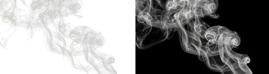 Obraz premium PNG White Swirling Steam with Wispy Fog Effect on Black Background
