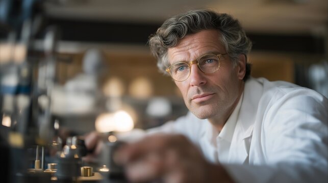 A scientist regulating a laser experiment from behind protective glass, calibrated knobs and digital sliders ensuring perfect alignment — lab precision, optical control, and cutting-edge research - Powered by Adobe
