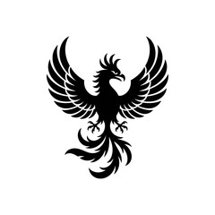 “Phoenix Bird Silhouette – Majestic Tribal Fire Bird Vector Illustration”