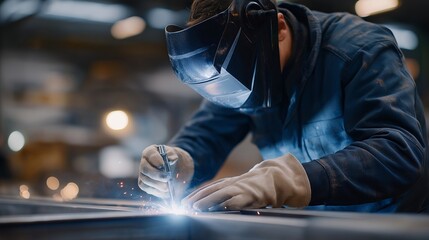A welder performing TIG welding on thin aluminum tubing, the steady arc producing a clean, smooth bead &mdash; fine-detail metalwork, aerospace-grade precision, and advanced welding craftsmanship.