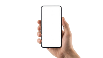 Modern smartphone held by hand, perfect for app mockups or technology presentations, showcasing innovation and sleek design, ideal for digital lifestyle visuals