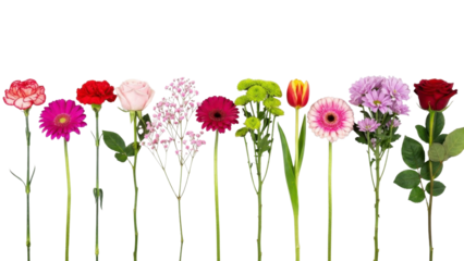 Vibrant floral arrangement featuring roses, gerberas, carnations, tulips, and baby's breath creates a stunning botanical display for elegant designs