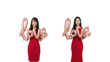 Woman holding “love” balloon