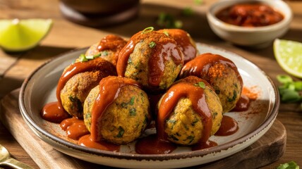 National dishes of Brazilian cuisine. 
Bean balls with chili sauce.
