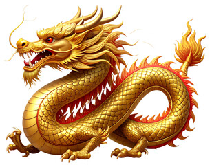 Traditional Chinese Dragon in Side Profile with Flowing Whiskers, Vector PNG Isolated