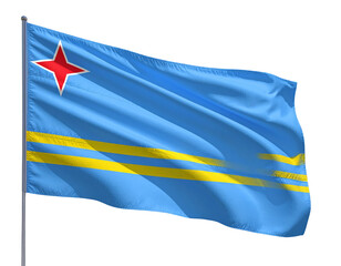 Waving Aruba National Flag with Blue Sky Background