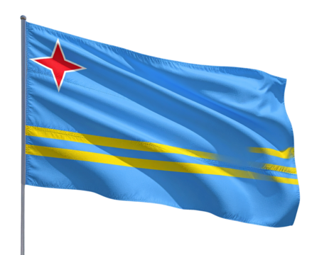 Waving Aruba National Flag with Blue Sky Background