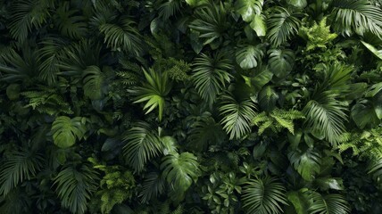 Fototapeta premium Lush green jungle foliage dense with vibrant flora. Artificial intelligence image