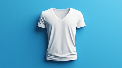 White t-shirt on blue background with shadows. Artificial intelligence image