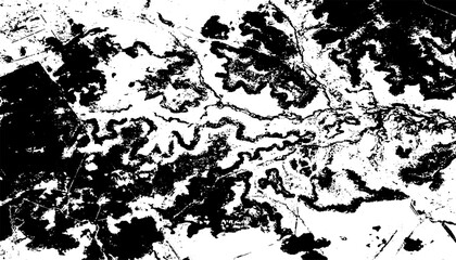 Fototapeta premium Vintage Xerography Aerial Landscape, Retro Halftone Engraving Terrain Map Texture, High Contrast Black White Vector on Transparent Background