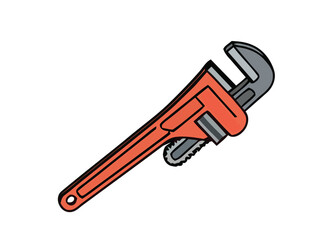 Vibrant cartoon illustration of an essential pipe wrench, featuring an adjustable jaw and durable handle, perfect for plumbing, industrial repair, and general maintenance tasks