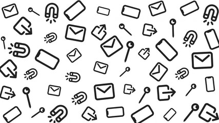 Seamless pattern of email and smartphone icons on white background, digital communication concept, flat graphic design, top view - Powered by Adobe