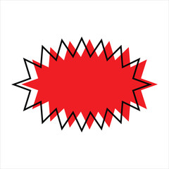 Red starburst shape with black outline and shadow explosion