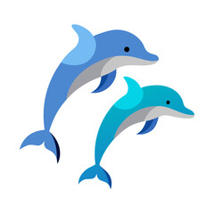 Obraz premium Two playful blue dolphins jumping in the water