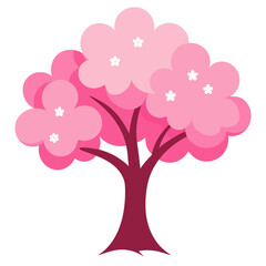 Stylized pink cherry blossom tree with white flowers