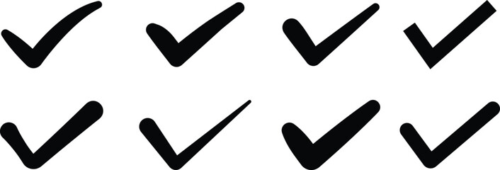 Set of Black Check Mark Icons on White Background checkmark
