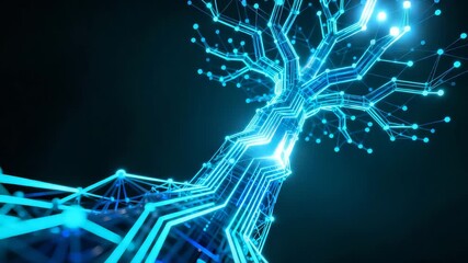 A glowing network-tree structure pulses as bright waves race along each branching path and new nodes spark to life, creating a dynamic futuristic visualization suitable for AI, data, and tech concepts - Powered by Adobe