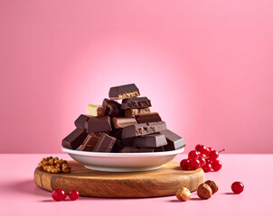 chocolat et fruits rouges, noix et noisettes