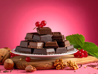 chocolat et fruits rouges, noix et noisettes