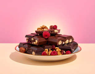 chocolat et fruits rouges, noix et noisettes