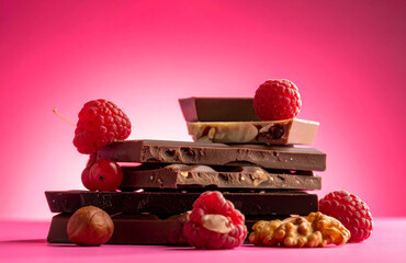 chocolat et fruits rouges, noix et noisettes