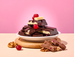 chocolat et fruits rouges, noix et noisettes