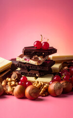 chocolat et fruits rouges, noix et noisettes