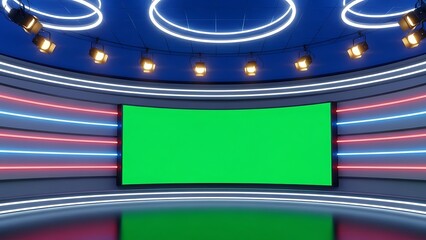 Virtual TV Studio with Green Screen virtual studio chroma key broadcast news sports entertainment neon lights lighting stage set